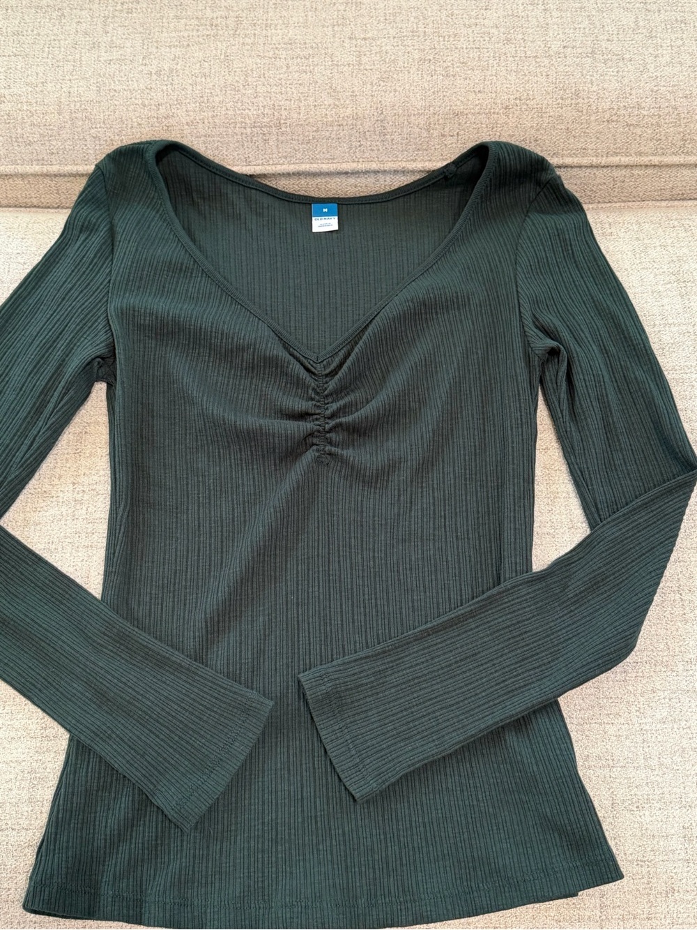 Old Navy Women's Ribbed V-Neck Long Sleeve Top - Forest Green - Picture 3 of 7